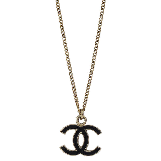 Chanel CC Chain Necklace Pendant Gold Black 05V