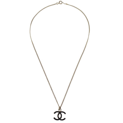 Chanel CC Chain Necklace Pendant Gold Black 05V