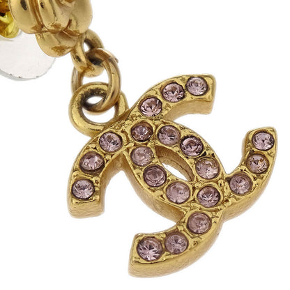 Chanel Dangle CC Piercing Earrings Gold Rhinestone 02P