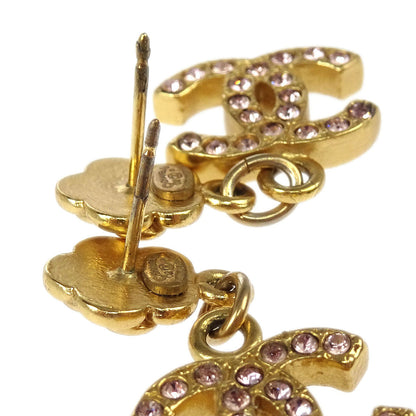 Chanel Dangle CC Piercing Earrings Gold Rhinestone 02P
