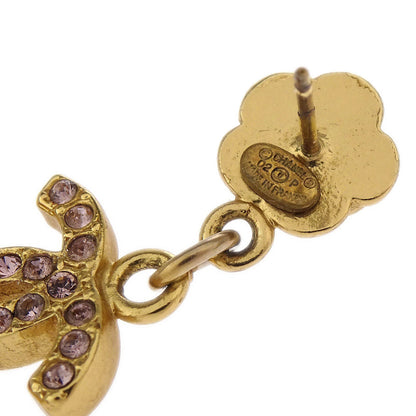 Chanel Dangle CC Piercing Earrings Gold Rhinestone 02P