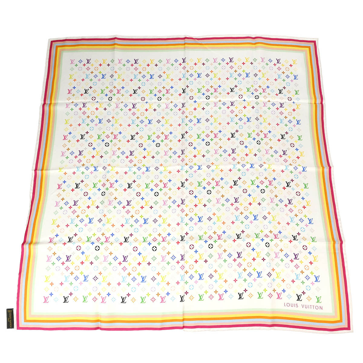 Louis Vuitton White Monogram Multicolor Scarf 70 M71915 Small Good