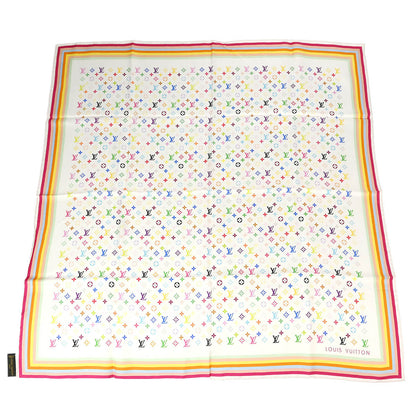 Louis Vuitton White Monogram Multicolor Scarf 70 M71915 Small Good