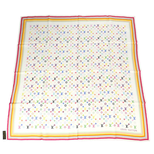 Louis Vuitton White Monogram Multicolor Scarf 70 M71915 Small Good