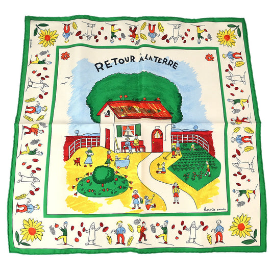 Hermes Scarf Carre 40 Retour a la Terre White Small Good