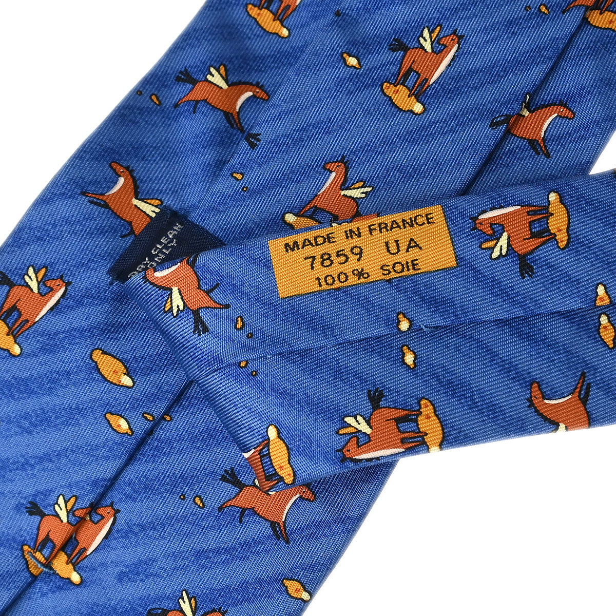 Hermes Blue Silk Neck Tie Small Good 7859UA
