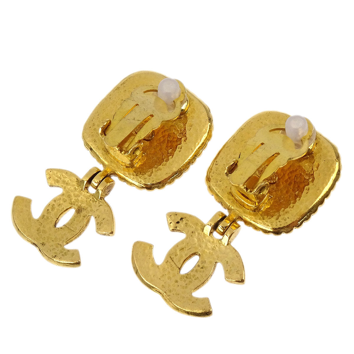 Chanel Gripoix Dangle Earrings Clip-On CC Square Gold 96A