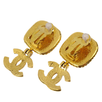 Chanel Gripoix Dangle Earrings Clip-On CC Square Gold 96A