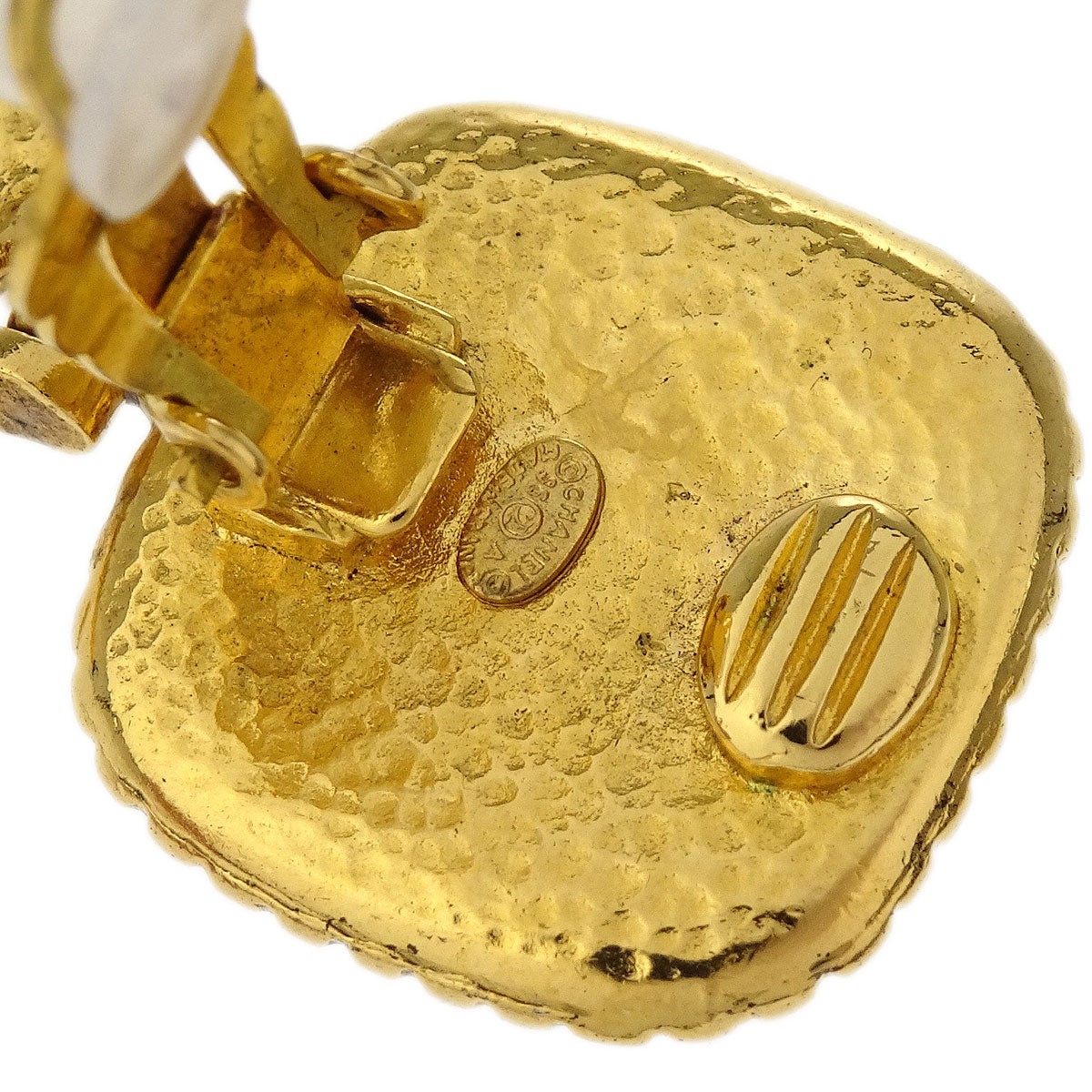 Chanel Gripoix Dangle Earrings Clip-On CC Square Gold 96A