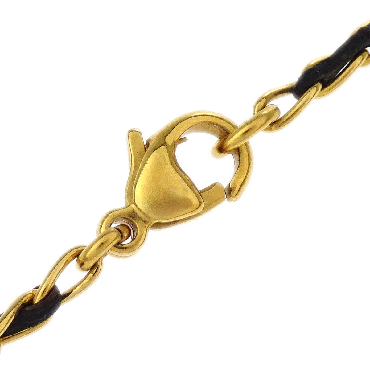Chanel Icon Gold Black Leather Chain Necklace 96P