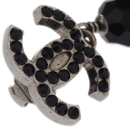 Chanel CC Dangle Earrings Clip-On Silver Black Rhinestone 04A
