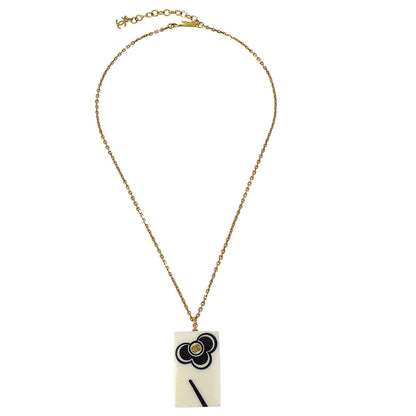Chanel Rectangle Chain Necklace Pendant Gold White 02P