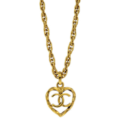 Chanel Heart Chain Pendant Necklace Gold 1982