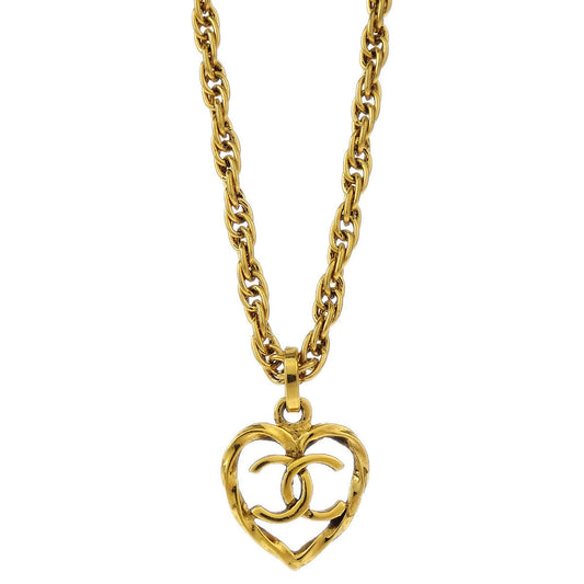 Chanel Heart Chain Pendant Necklace Gold 1982
