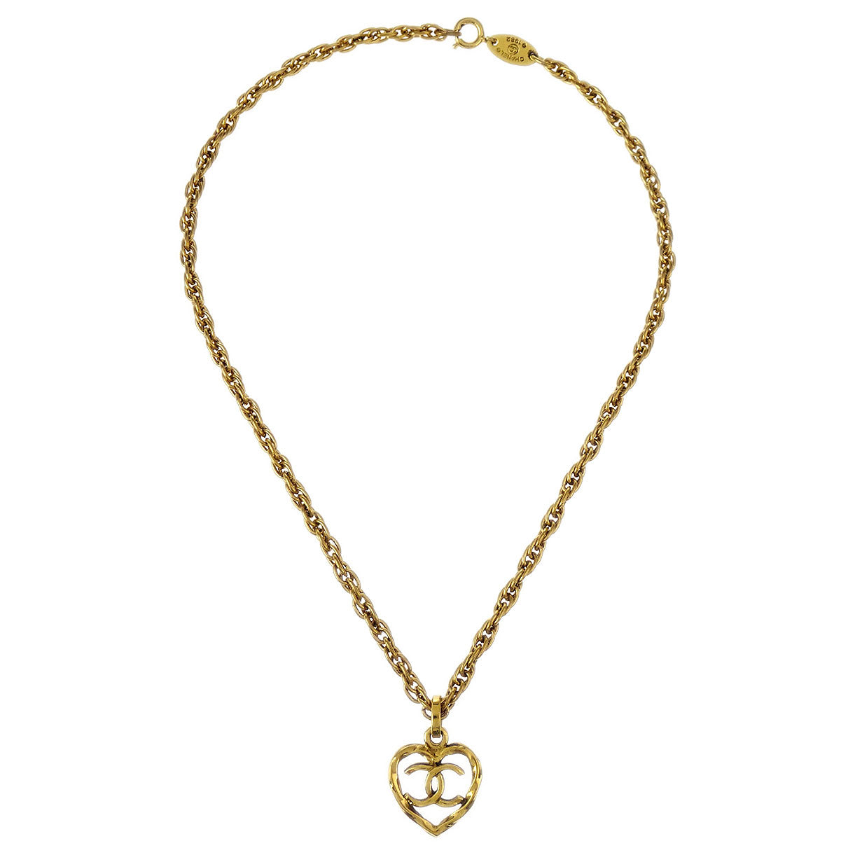 Chanel Heart Chain Pendant Necklace Gold 1982