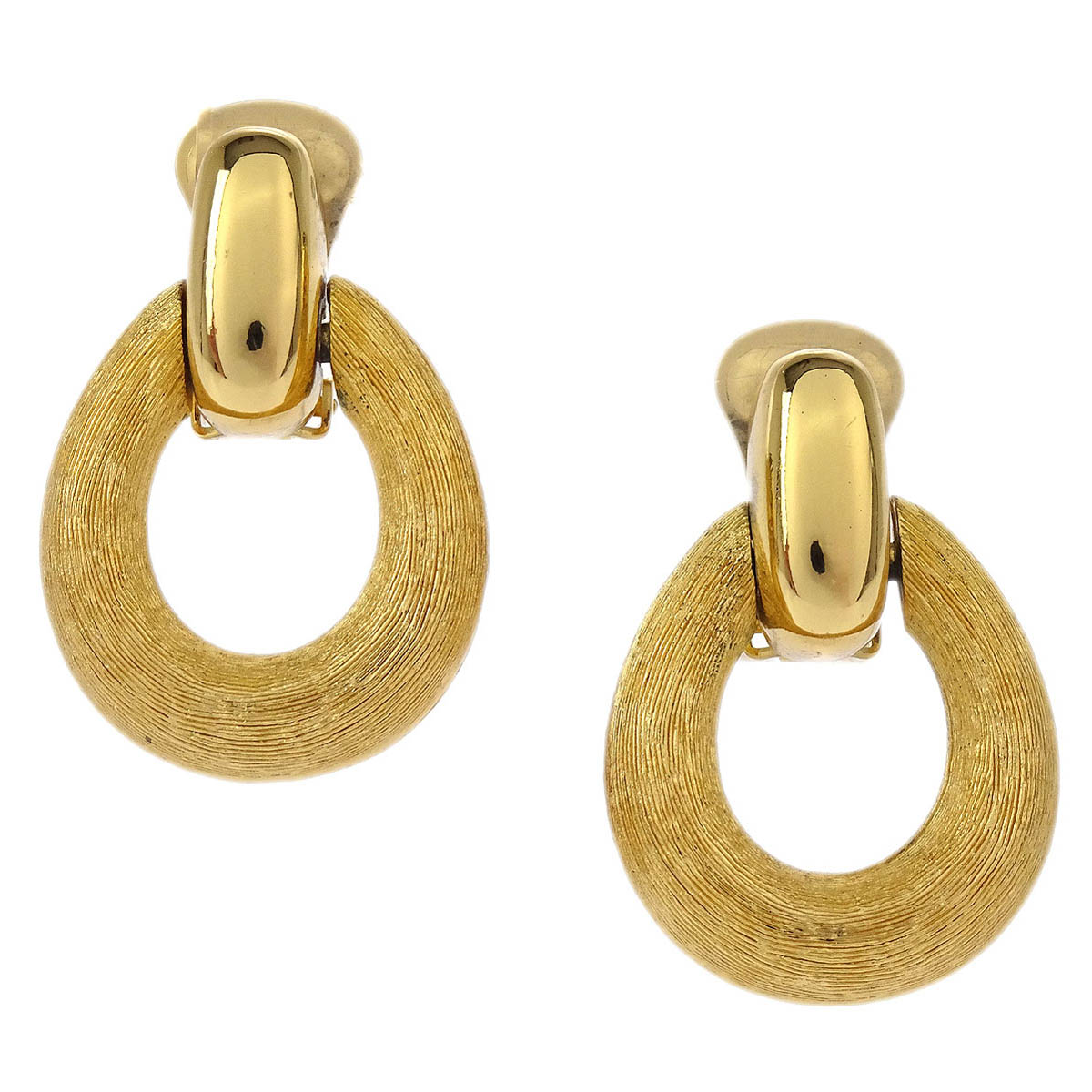 Christian Dior Earrings Clip-On Dangle Hoop Gold