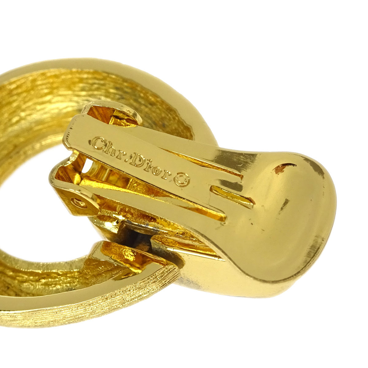Christian Dior Earrings Clip-On Dangle Hoop Gold