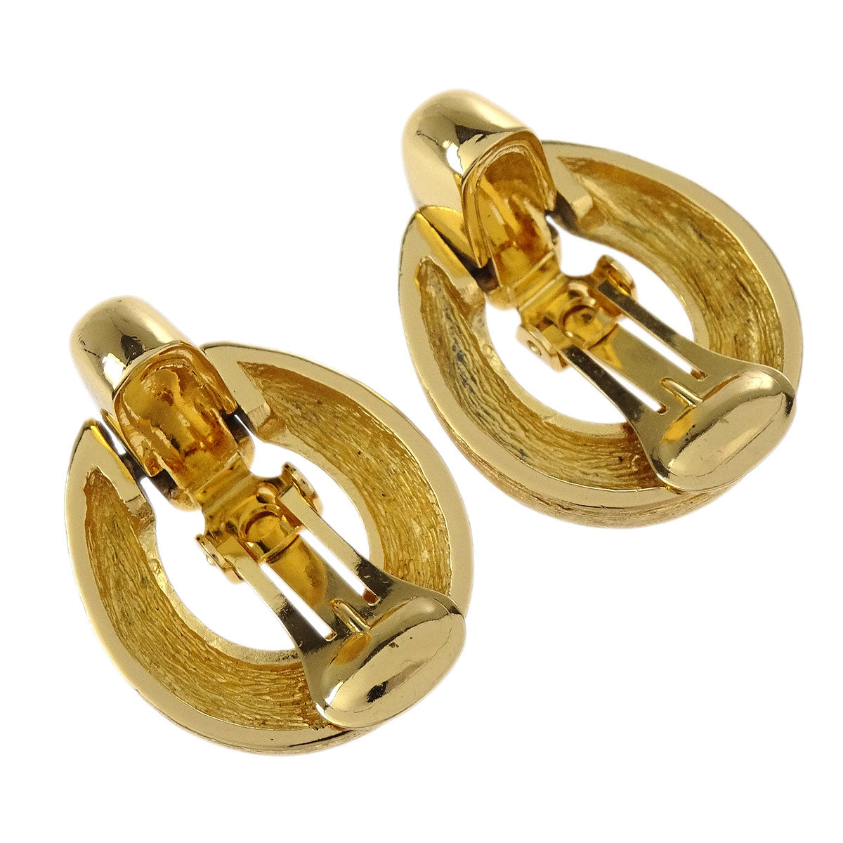 Christian Dior Earrings Clip-On Dangle Hoop Gold