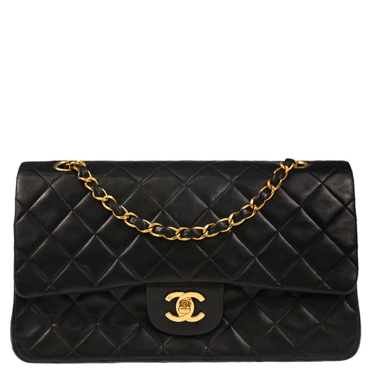 Chanel 1996-1997 Black Lambskin Medium Classic Double Flap Shoulder Bag