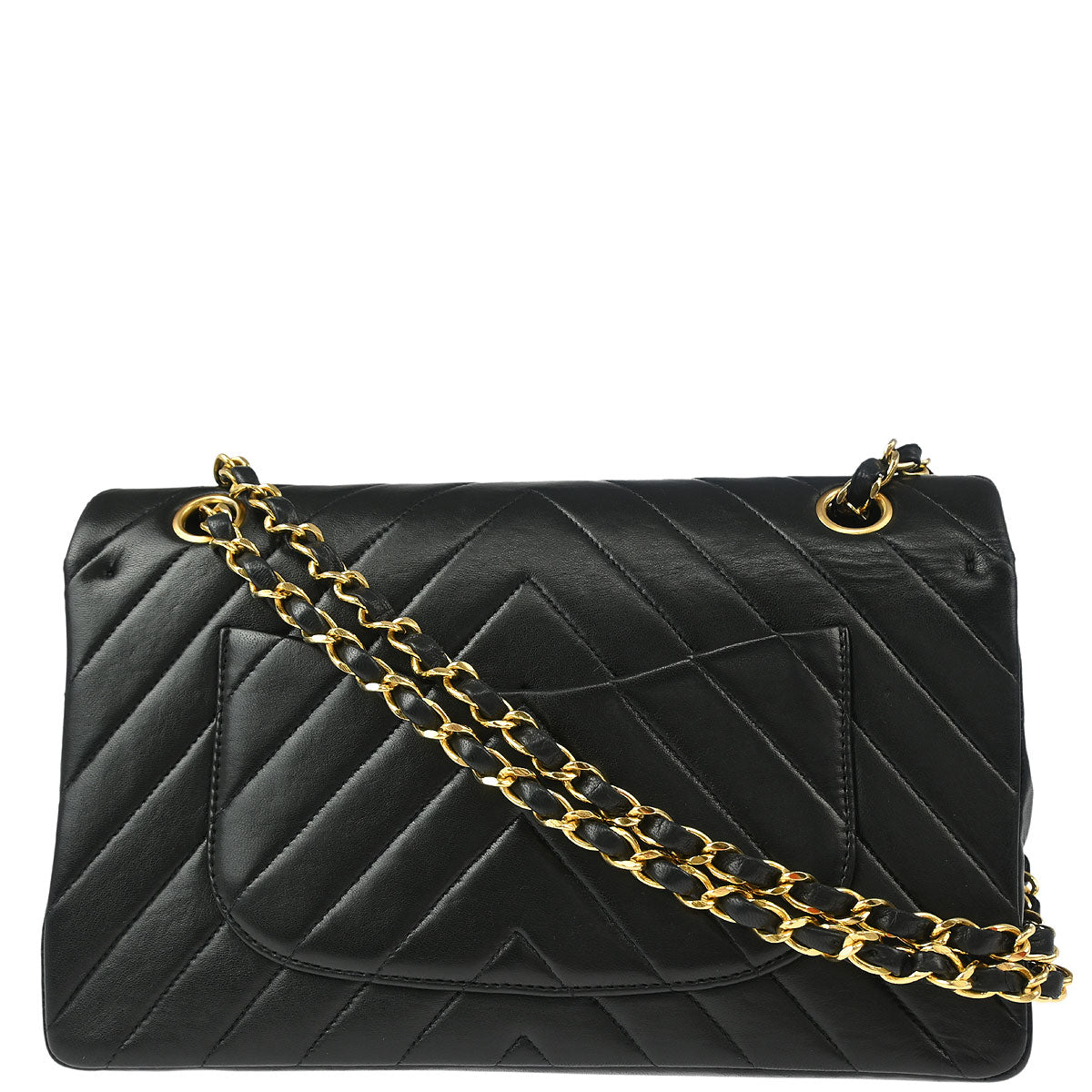 Chanel 1989-1991 Black Lambskin Chevron Medium Classic Double Flap Shoulder Bag