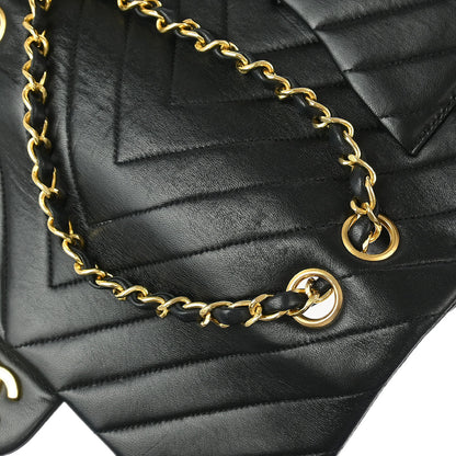 Chanel 1989-1991 Black Lambskin Chevron Medium Classic Double Flap Shoulder Bag
