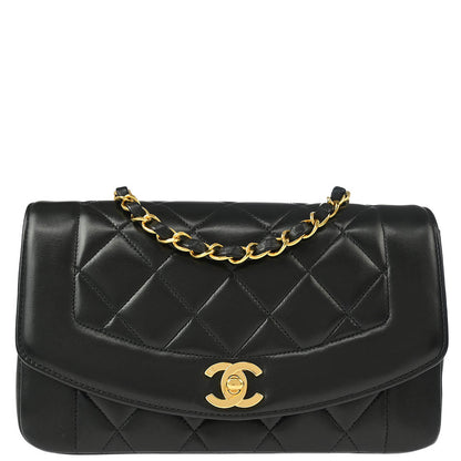 Chanel 1996-1997 Black Lambskin Small Diana Shoulder Bag