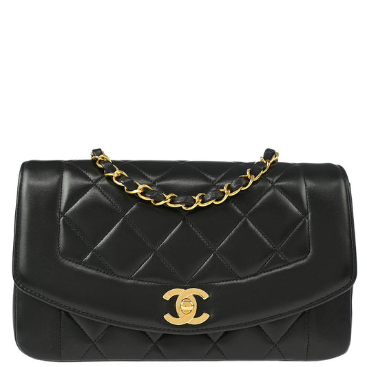 Chanel 1996-1997 Black Lambskin Small Diana Shoulder Bag