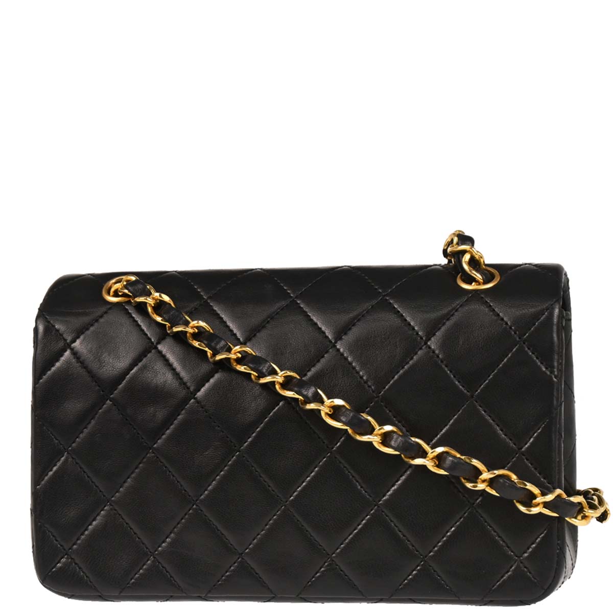 Chanel 1989-1991 Black Lambskin Turnlock Mini Full Flap Shoulder Bag