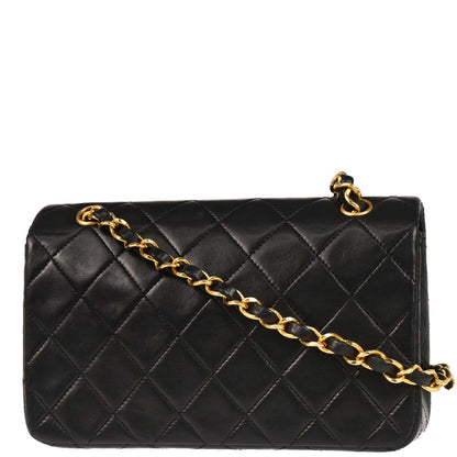Chanel 1989-1991 Black Lambskin Turnlock Mini Full Flap Shoulder Bag