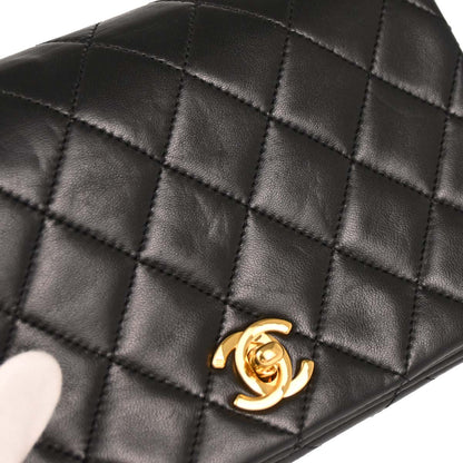 Chanel 1989-1991 Black Lambskin Turnlock Mini Full Flap Shoulder Bag