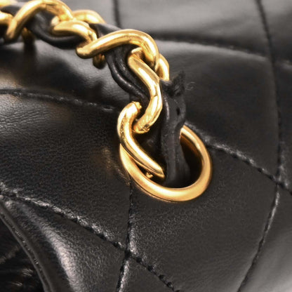 Chanel 1989-1991 Black Lambskin Turnlock Mini Full Flap Shoulder Bag