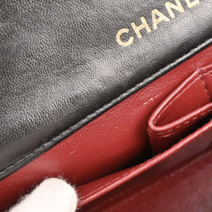 Chanel 1989-1991 Black Lambskin Turnlock Mini Full Flap Shoulder Bag