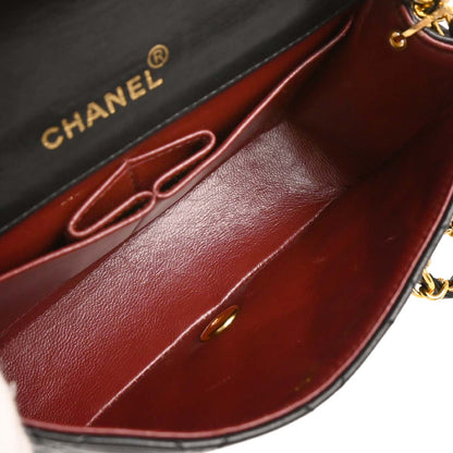 Chanel 1989-1991 Black Lambskin Turnlock Mini Full Flap Shoulder Bag