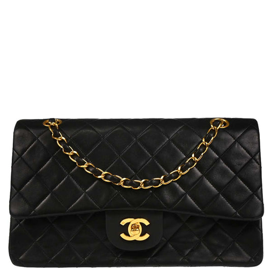 Chanel 1994-1996 Black Lambskin Medium Classic Double Flap Shoulder Bag