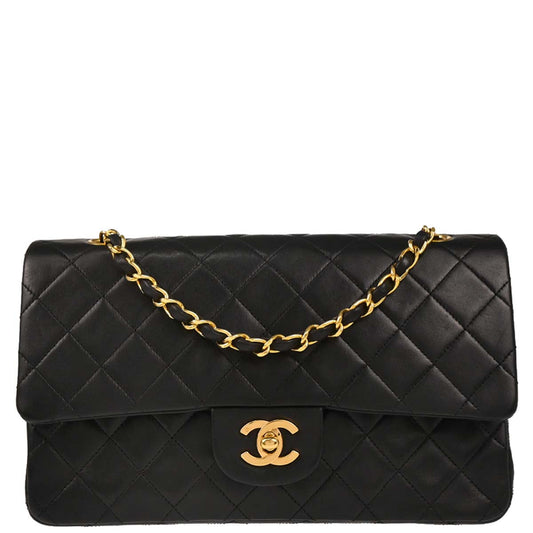 Chanel 1989-1991 Black Lambskin Medium Classic Double Flap Shoulder Bag