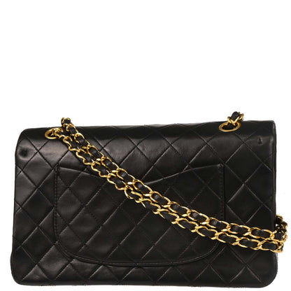 Chanel 1989-1991 Black Lambskin Medium Classic Double Flap Shoulder Bag