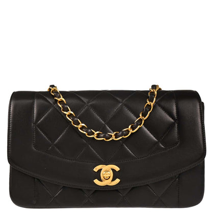 Chanel 1994-1996 Black Lambskin Small Diana Shoulder Bag