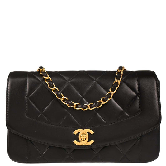 Chanel 1994-1996 Black Lambskin Small Diana Shoulder Bag