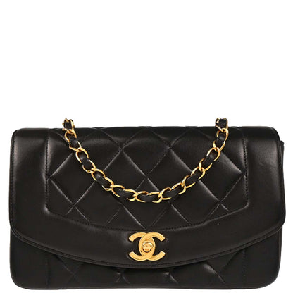 Chanel 1994-1996 Black Lambskin Small Diana Shoulder Bag