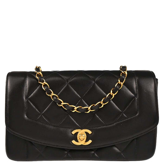 Chanel 1994-1996 Black Lambskin Small Diana Shoulder Bag