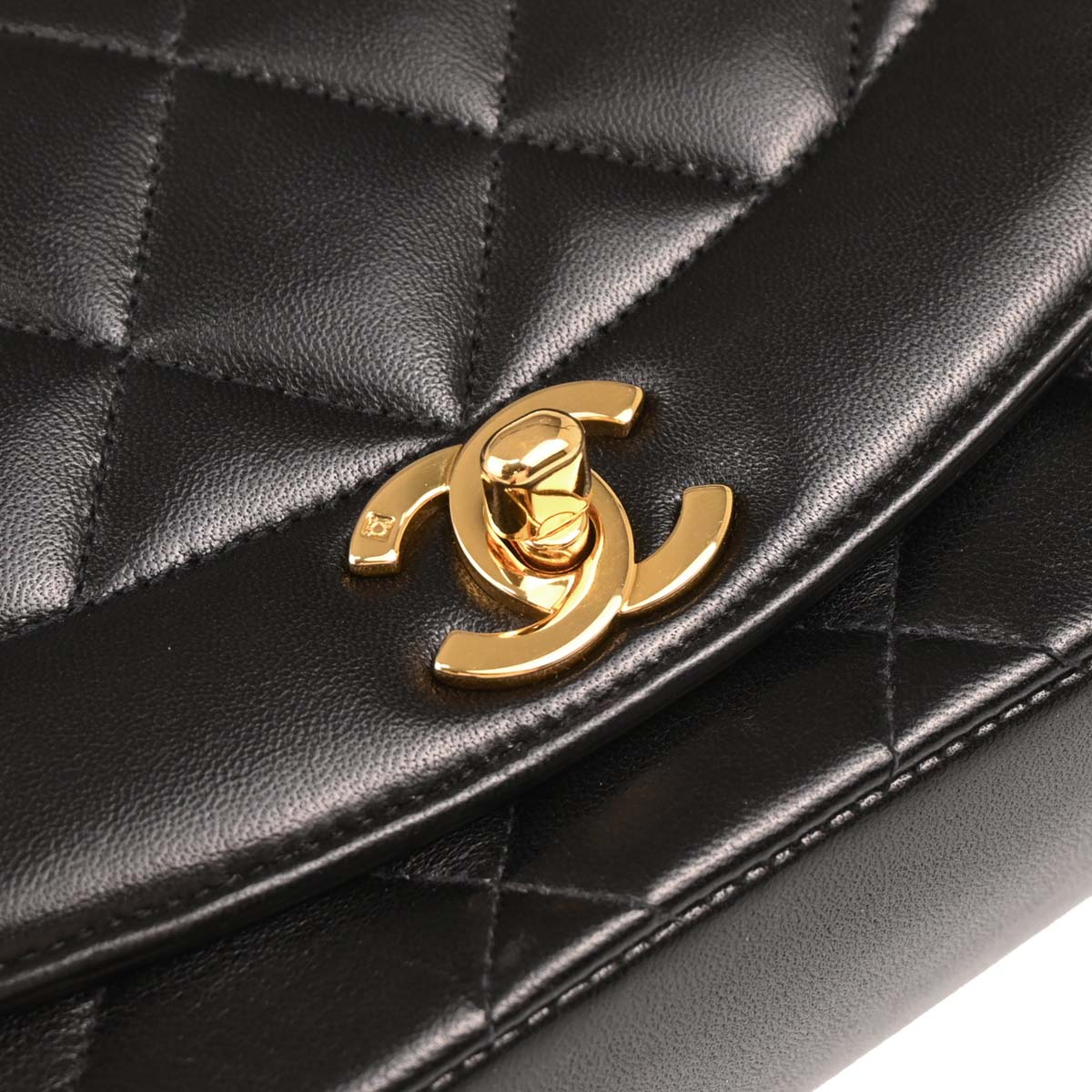 Chanel 1994-1996 Black Lambskin Small Diana Shoulder Bag