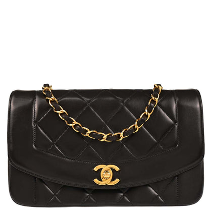 Chanel 1991-1994 Black Lambskin Small Diana Shoulder Bag