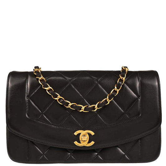 Chanel 1991-1994 Black Lambskin Small Diana Shoulder Bag