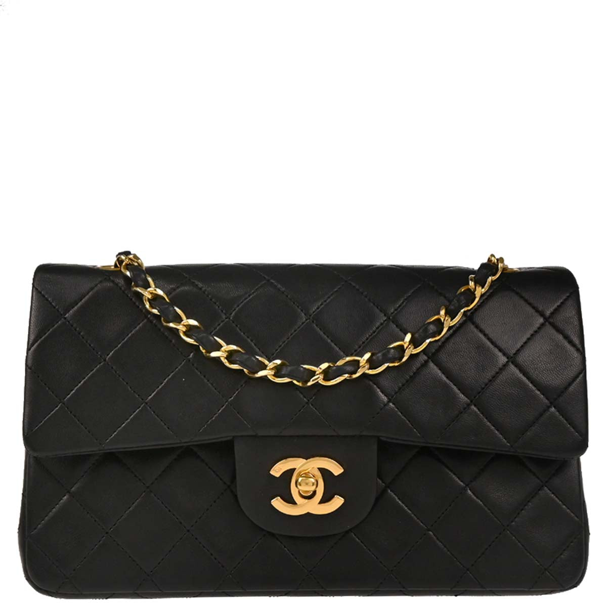Chanel 1989-1991 Black Lambskin Small Classic Double Flap Shoulder Bag