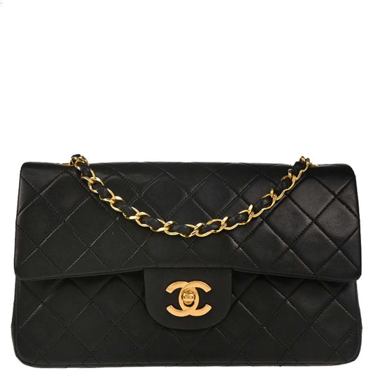 Chanel 1989-1991 Black Lambskin Small Classic Double Flap Shoulder Bag