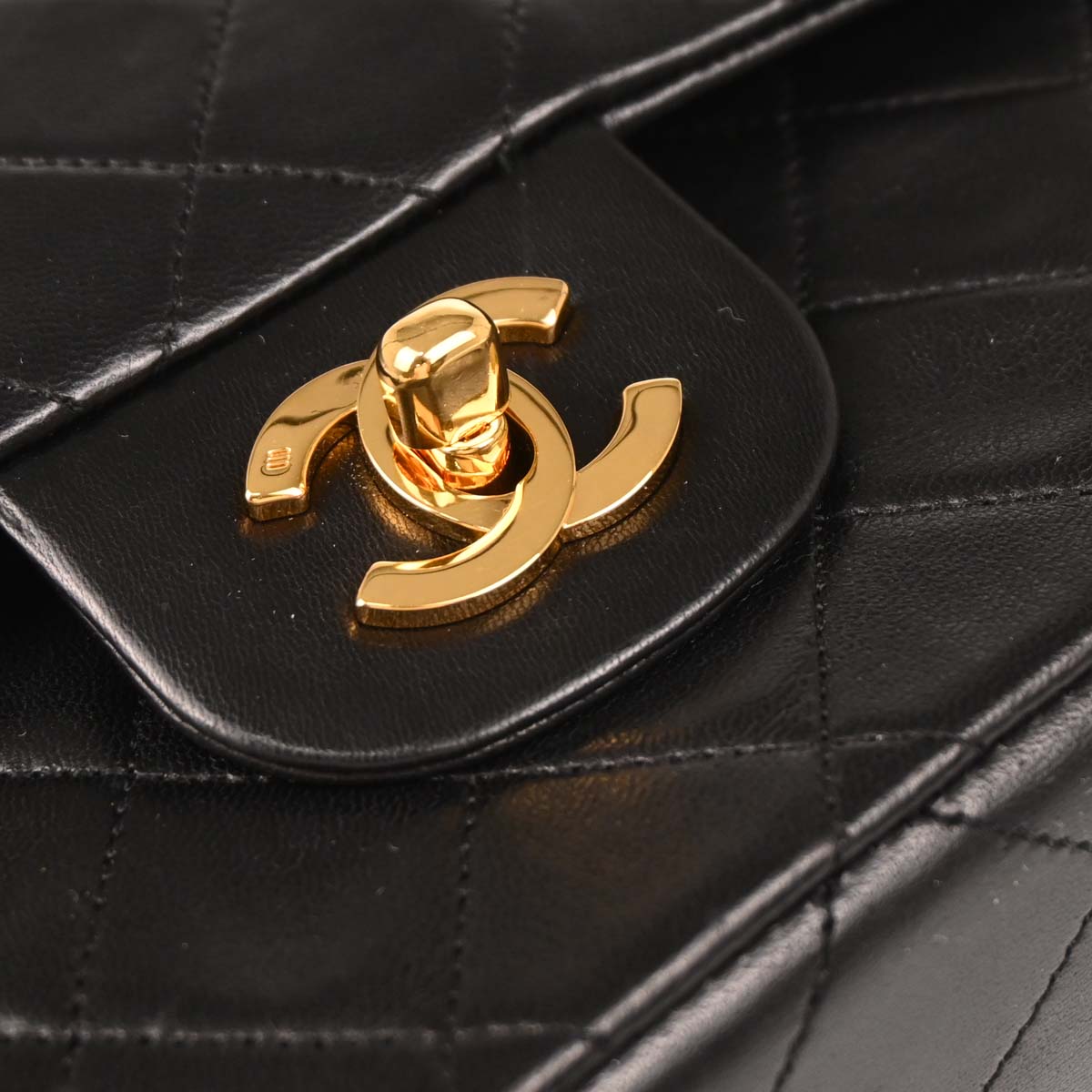 Chanel 1989-1991 Black Lambskin Small Classic Double Flap Shoulder Bag