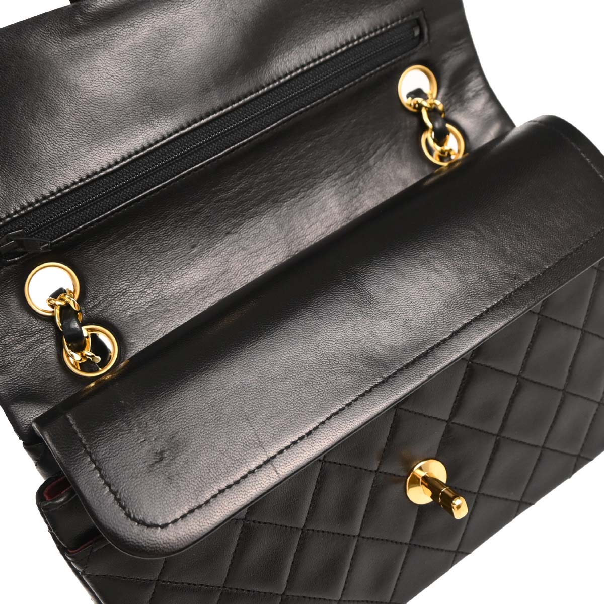 Chanel 1989-1991 Black Lambskin Small Classic Double Flap Shoulder Bag