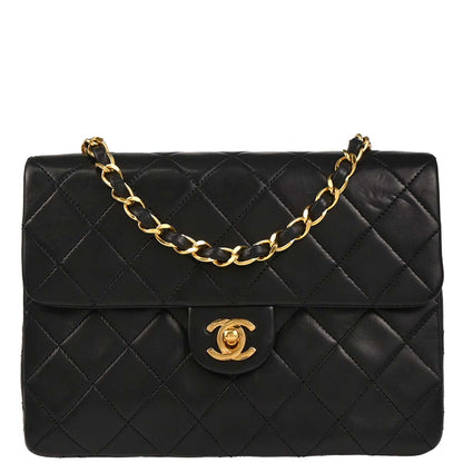 Chanel 1989-1991 Black Lambskin Classic Square Flap Shoulder Bag