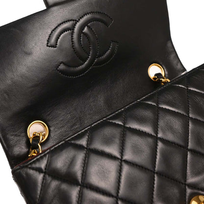 Chanel 1989-1991 Black Lambskin Classic Square Flap Shoulder Bag