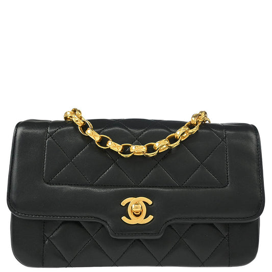 Chanel 1989-1991 Black Lambskin Single Flap Shoulder Bag